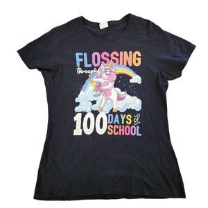 Port & Company womens L teachers casual t-shirt flossing through 100 days school